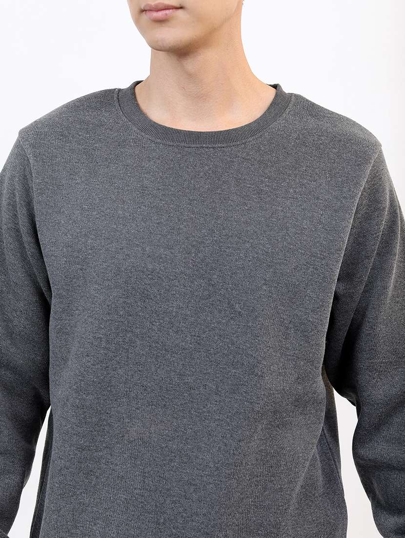 men solid round neck pullover sweatshirt - 21375013 -  Standard Image - 3