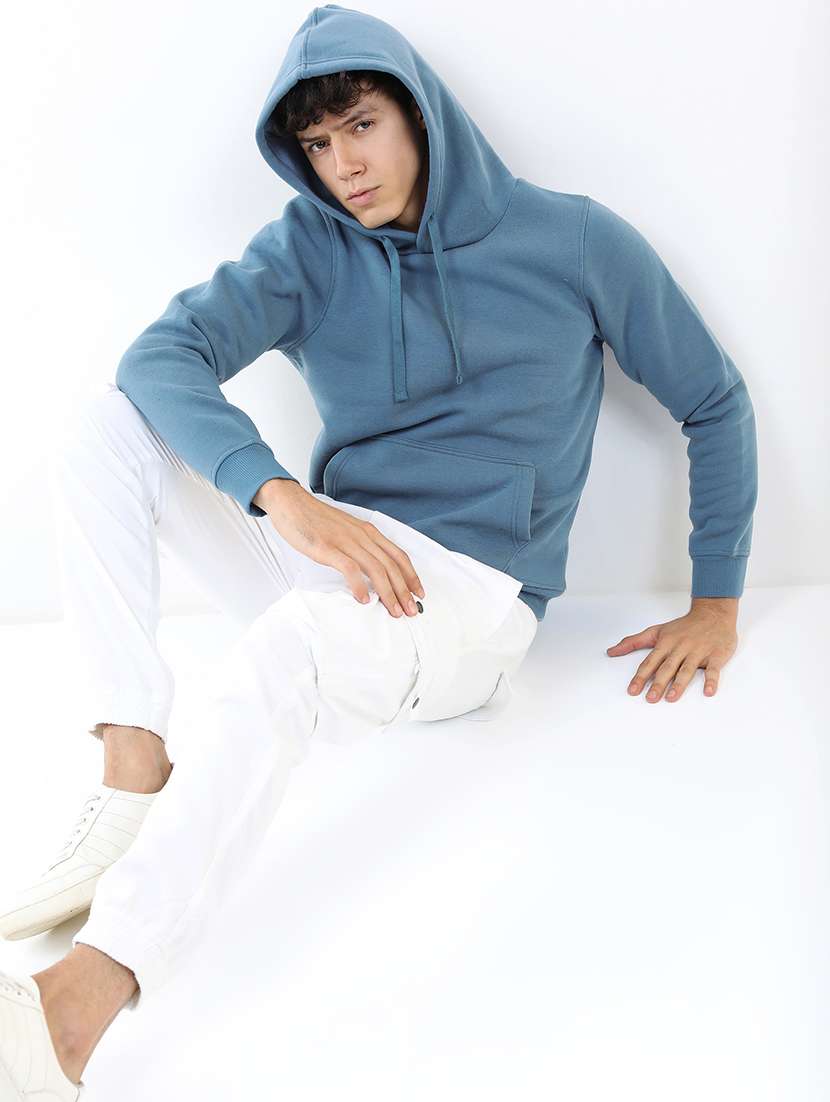men solid hooded pullover sweatshirt - 21375018 - Standard Image - 3