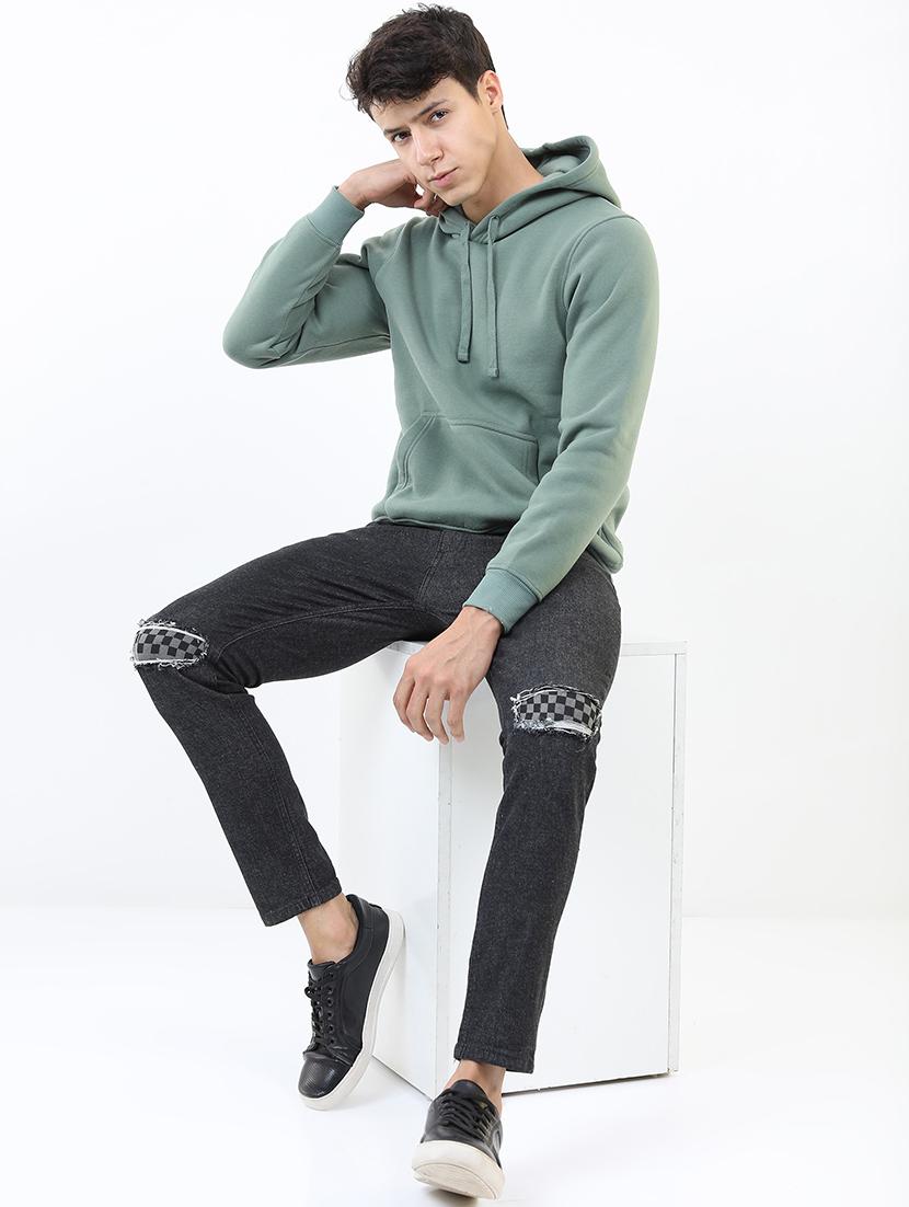 men solid hooded pullover sweatshirt - 21375019 - Standard Image - 3