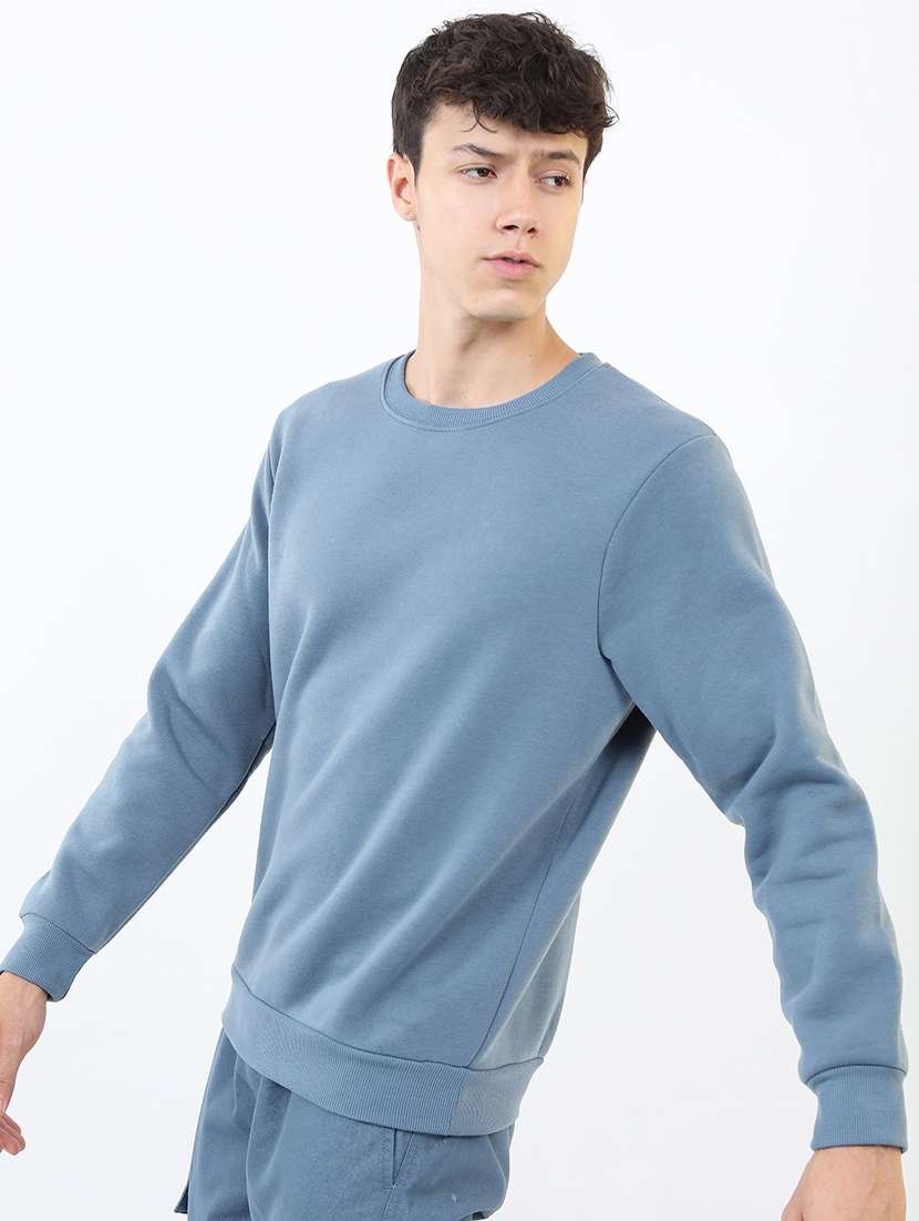 men solid round neck pullover sweatshirt