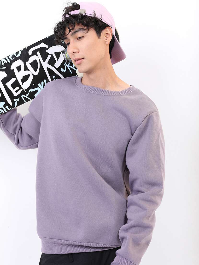 men solid round neck pullover sweatshirt