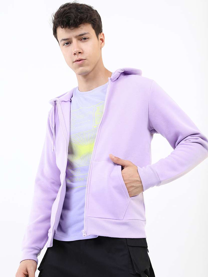 men solid hooded zipper sweatshirt - 21375026 - Zoom Image - 0