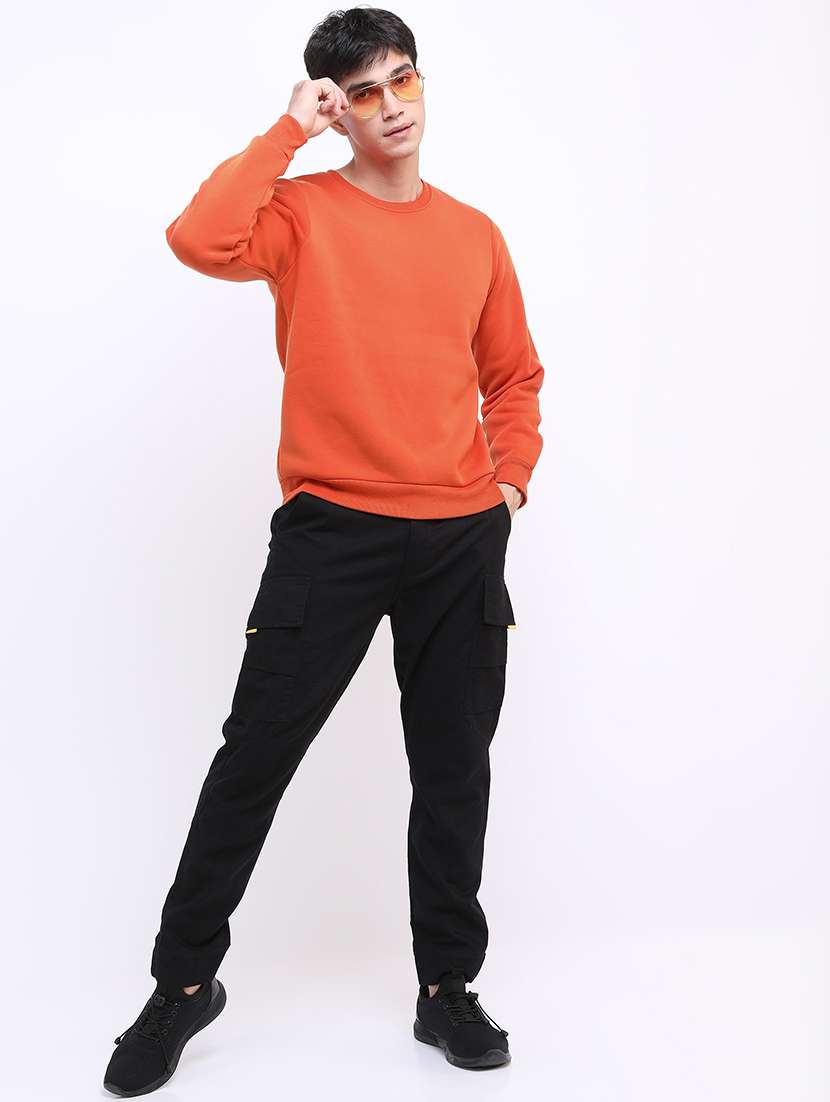 men solid round neck pullover sweatshirt - 21375039 -  Standard Image - 3