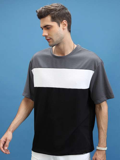 men color block round neck oversized t-shirt - 21375053 -  Standard Image - 0