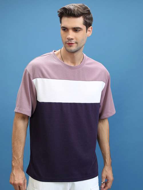 men color block round neck oversized t-shirt - 21375054 -  Standard Image - 0