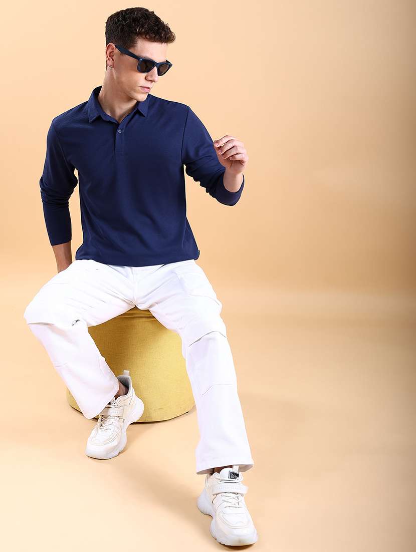 men plain long sleeve polo t-shirt - 21375074 -  Standard Image - 3