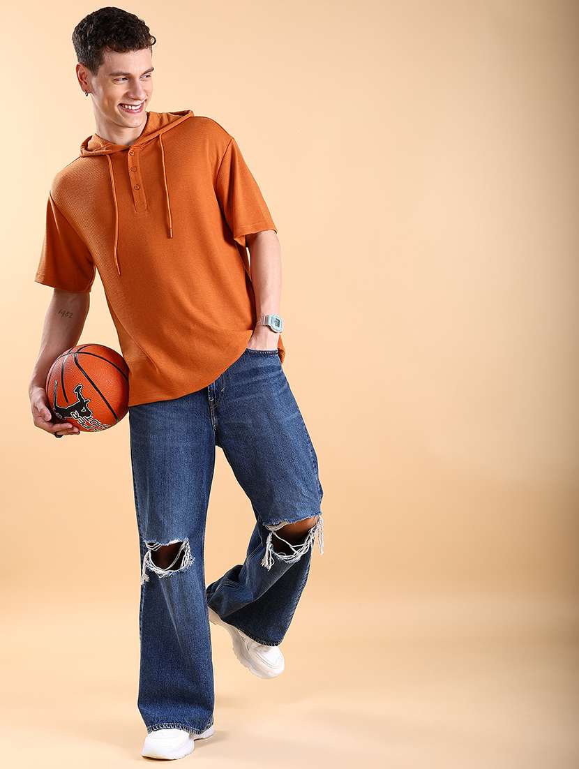 men solid hood neck oversized t-shirt - 21375089 -  Standard Image - 3