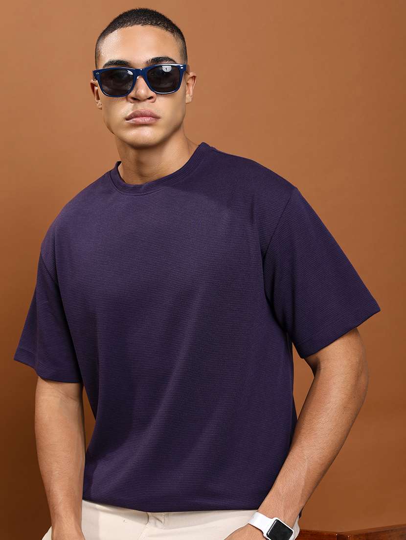 men solid round neck oversized t-shirt