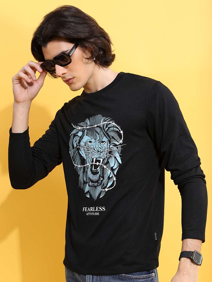 men front print cotton t-shirt
