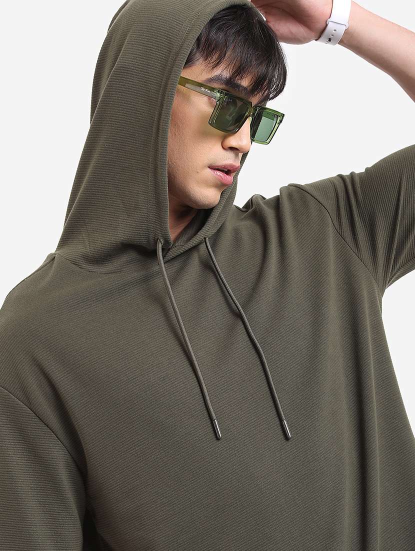 men solid hood neck oversized t-shirt - 21375297 -  Standard Image - 3