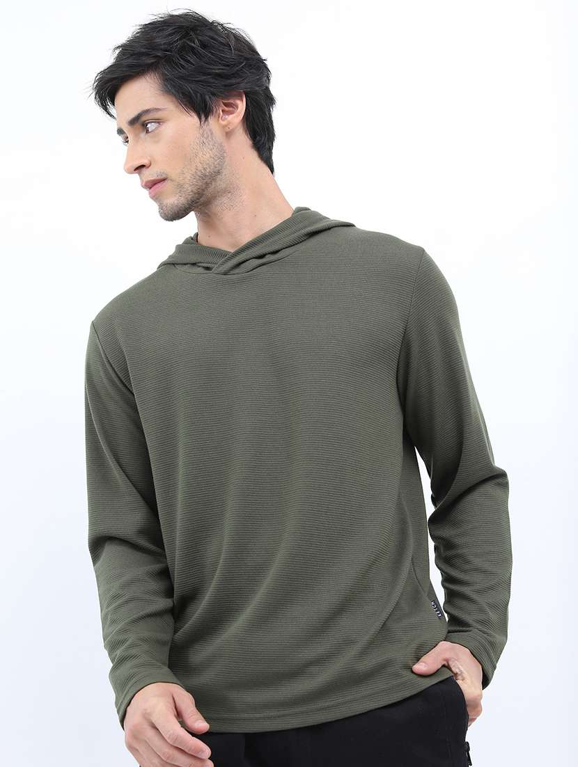 men solid hood neck t-shirt