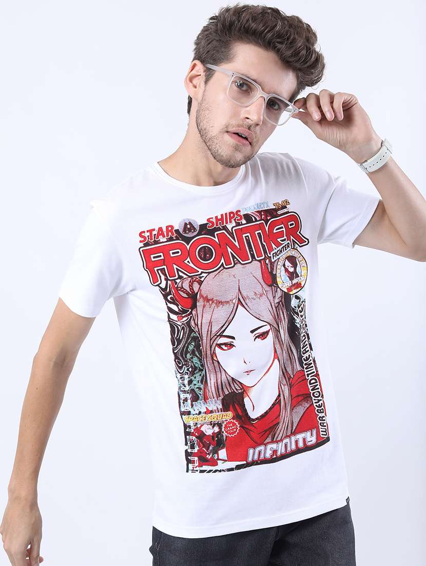 men front print round neck t-shirt