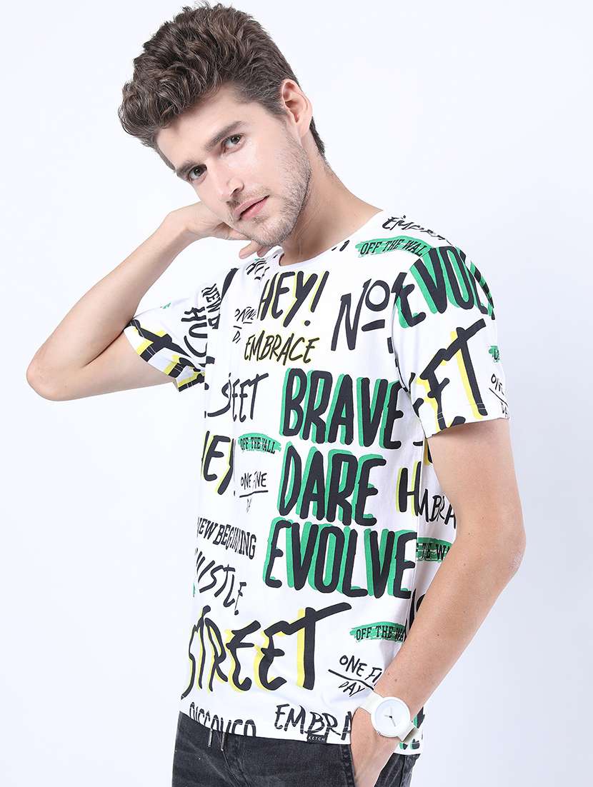 men all over print round neck t-shirts