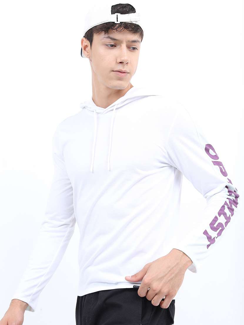 men hooded neck long sleeve t-shirt