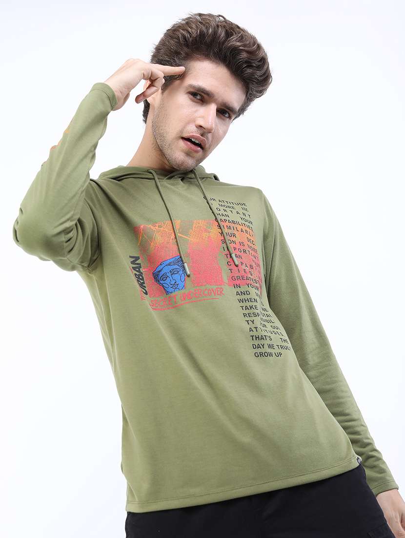 men hooded neck long sleeve t-shirt