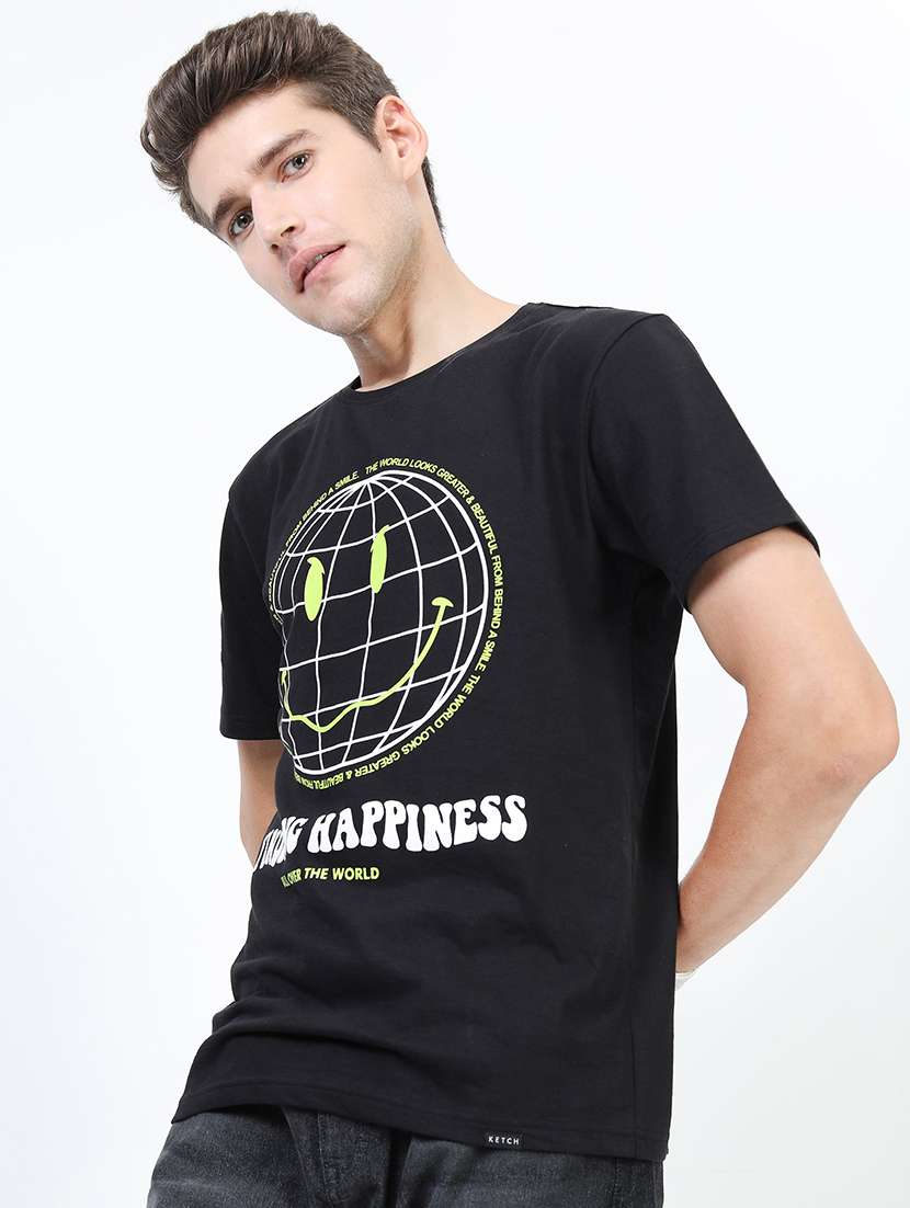men front print cotton t-shirt
