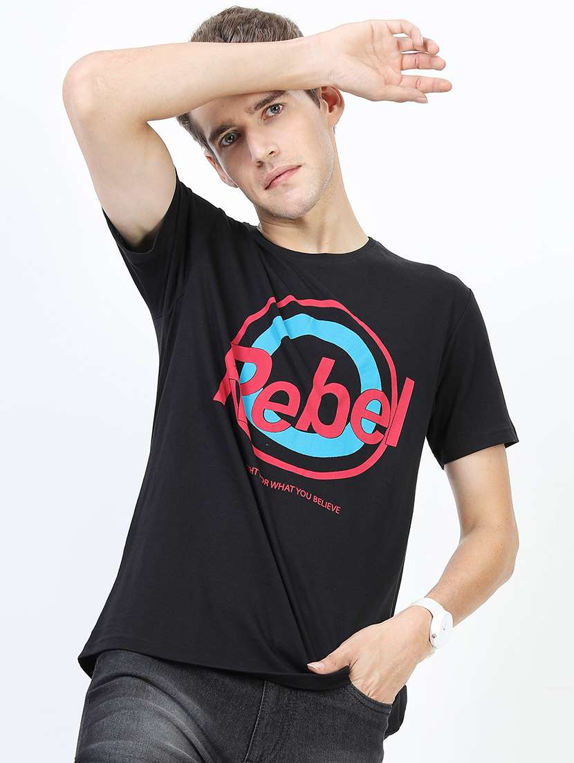 men front print cotton t-shirt