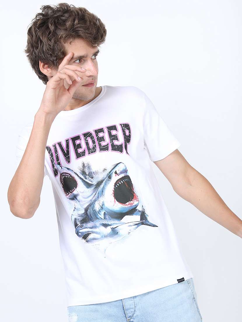 men front print round neck t-shirt