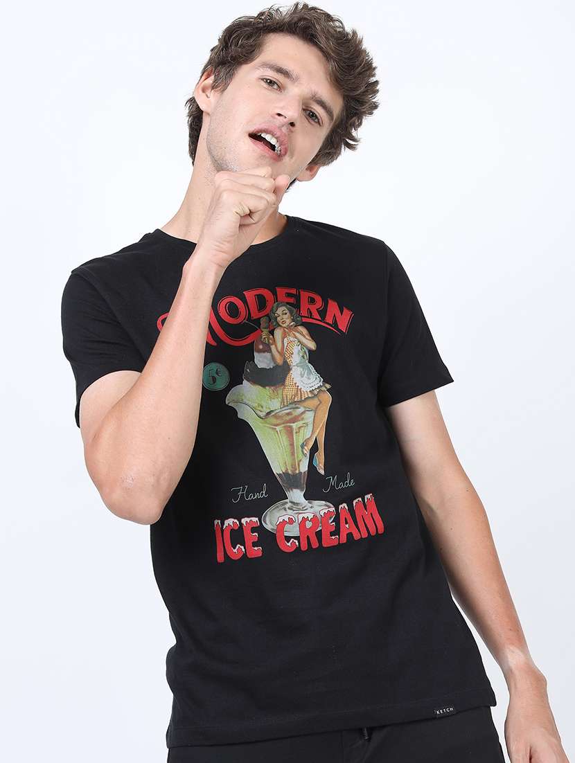 men front print round neck t-shirt