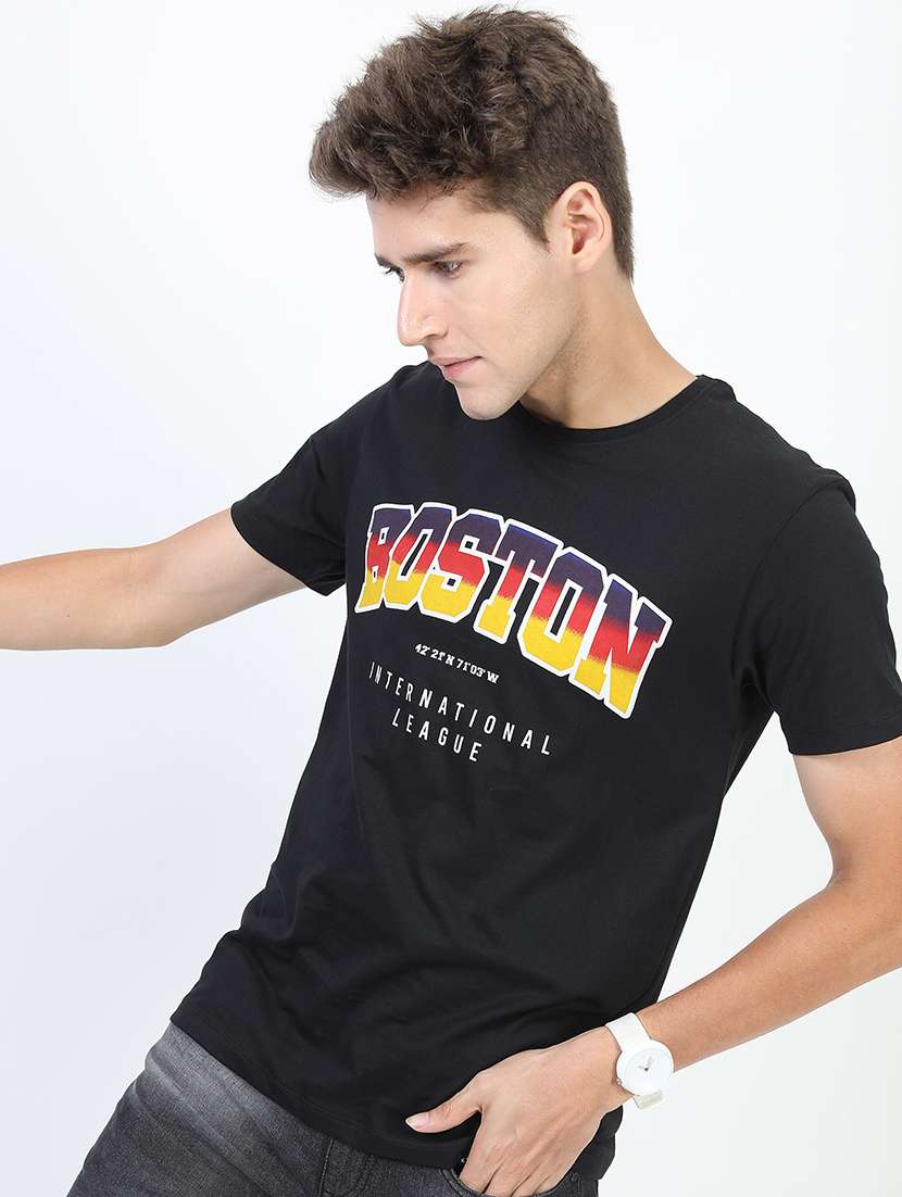 men front print round neck t-shirt