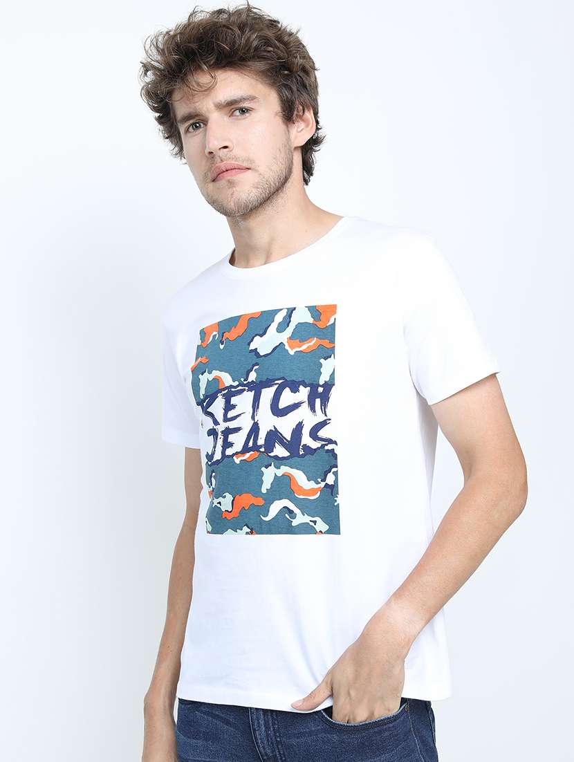 men front print cotton t-shirt