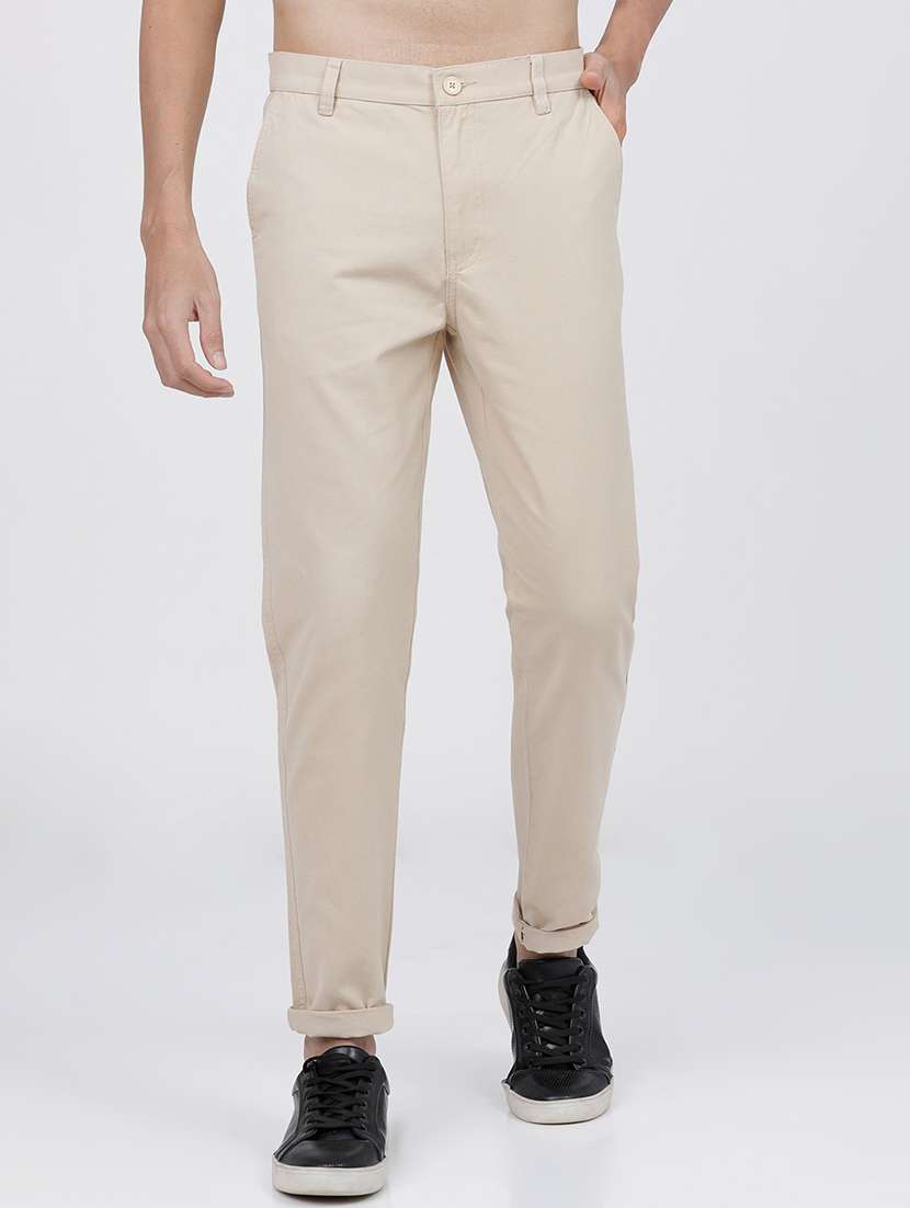 men solid mid rise chinos