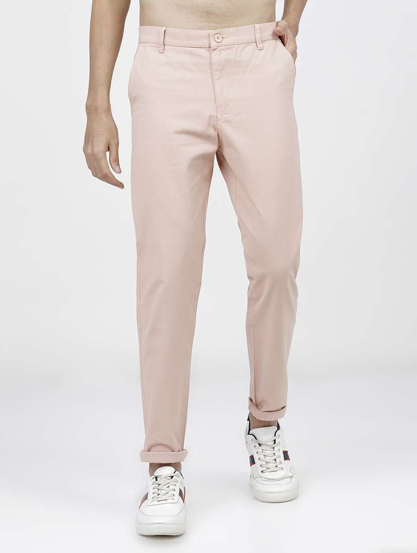 men mid rise solid chinos