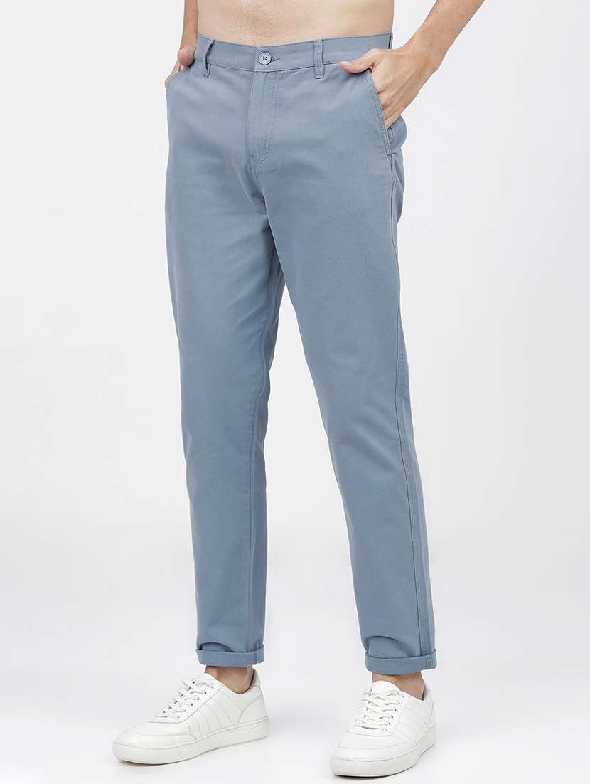 men mid rise solid chinos - 21375572 - Zoom Image - 0