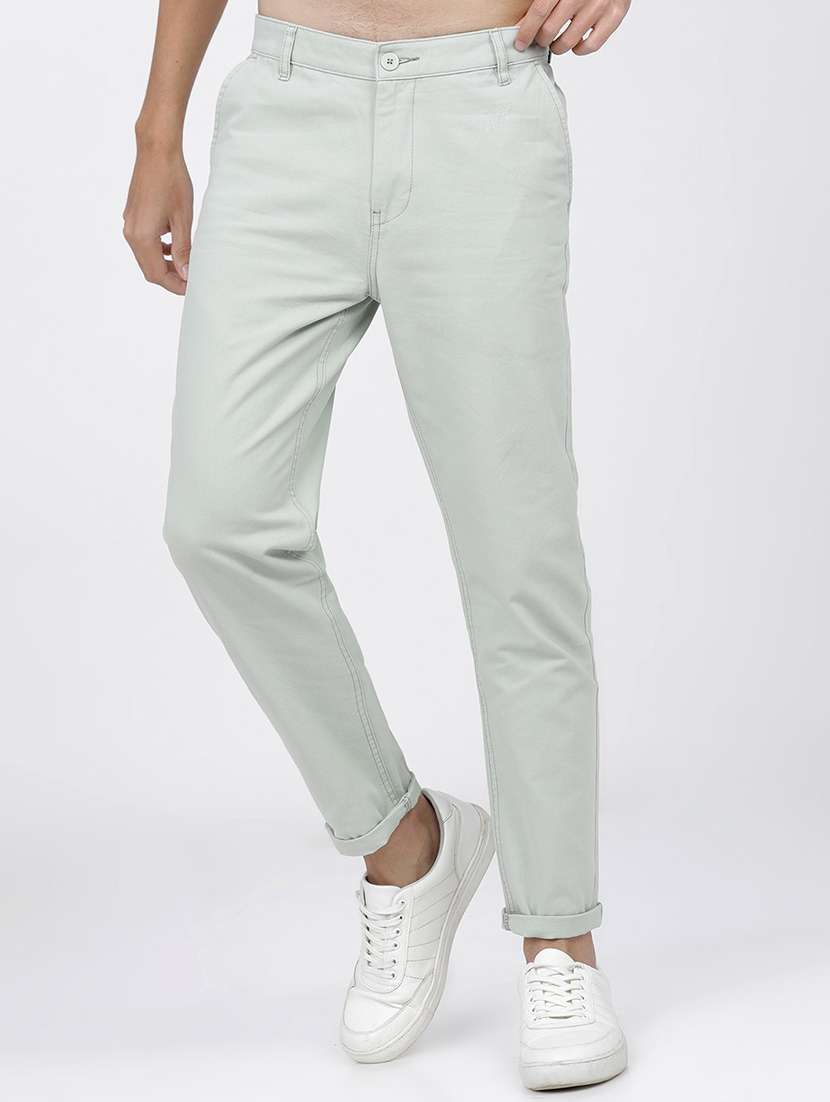 men mid rise solid chinos