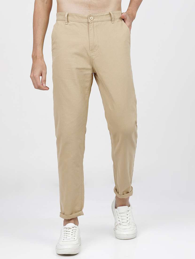 men mid rise solid chinos