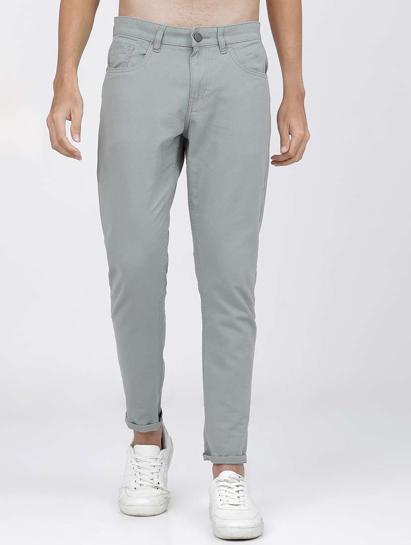 men mid rise solid chinos
