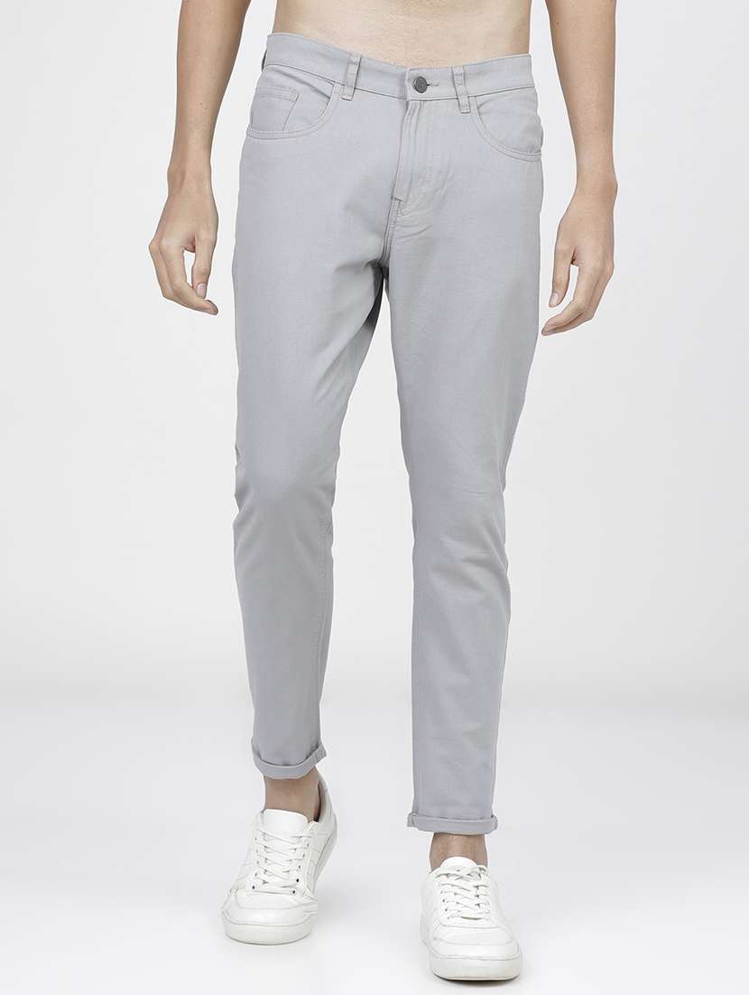 men mid rise solid chinos