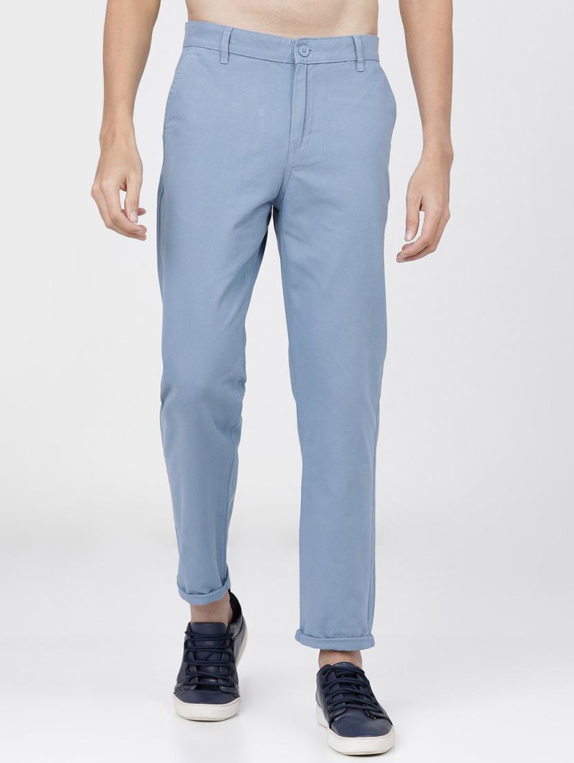 men mid rise solid chinos