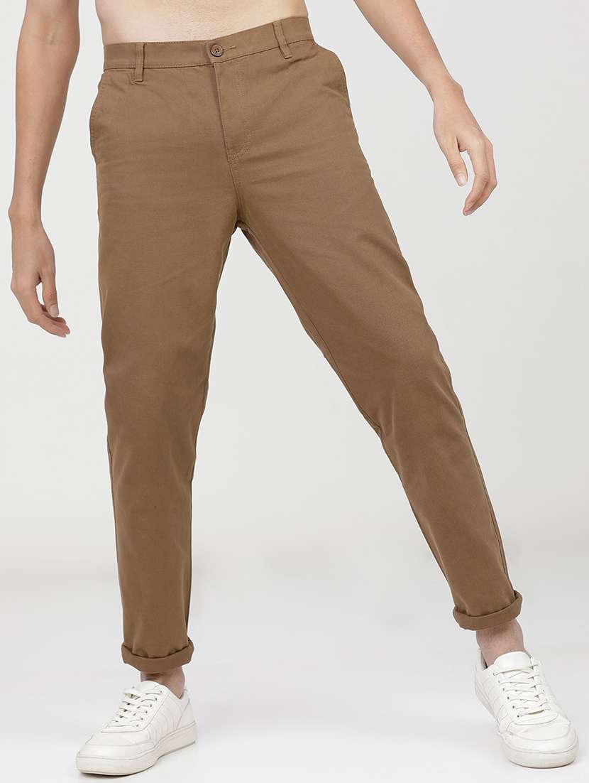 men mid rise solid chinos