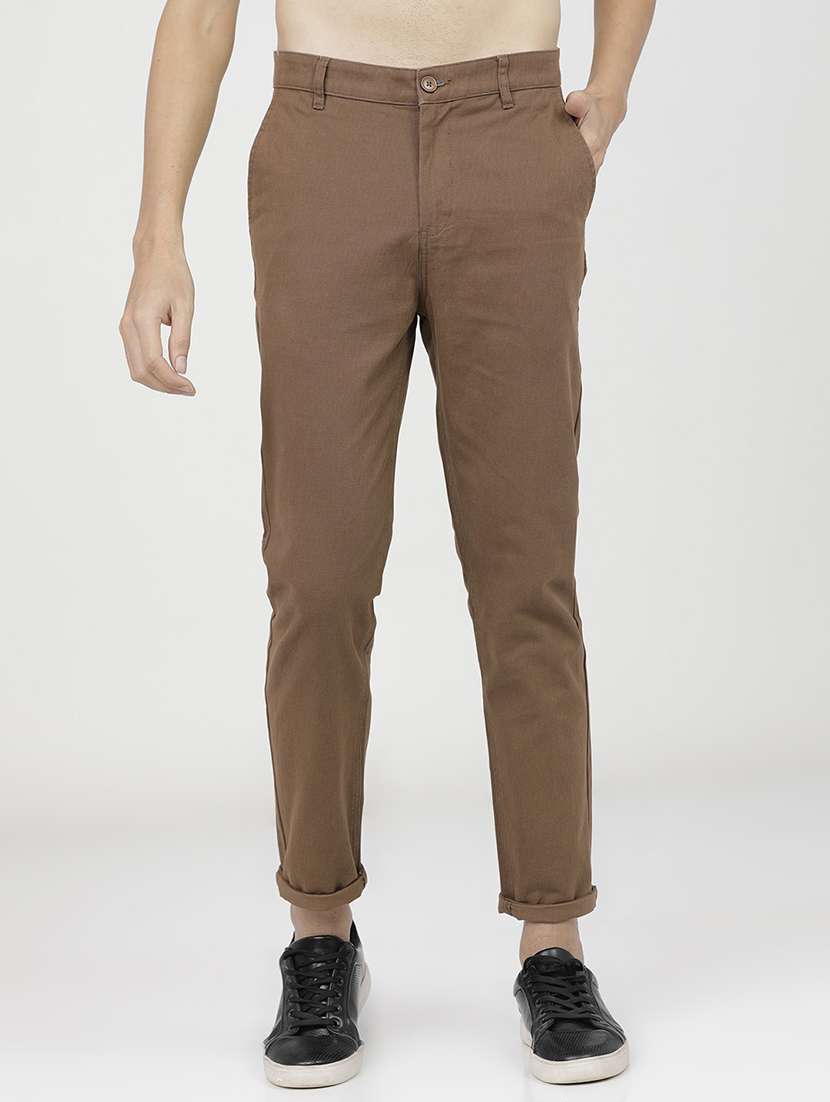 men mid rise solid chinos