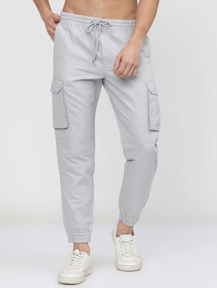 men mid rise solid cargos