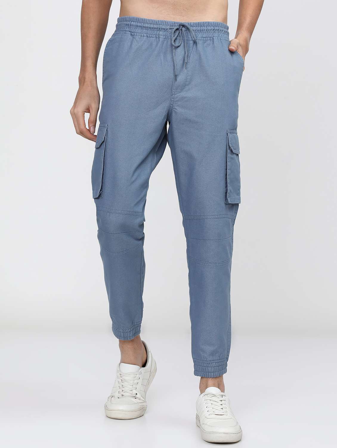 men mid rise solid cargos