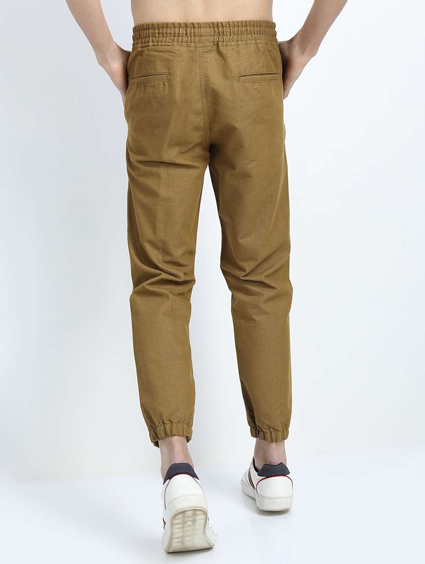men brown solid mid rise joggers - 21375673 -  Standard Image - 3