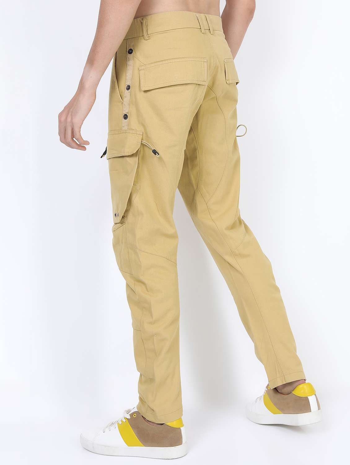 men mid rise solid cargos - 21375682 -  Standard Image - 3