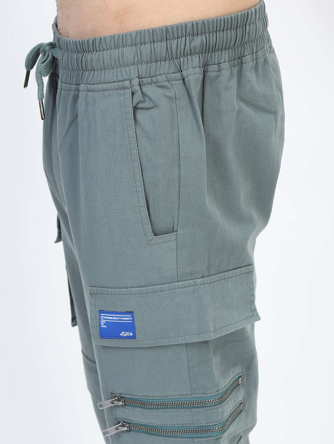 men mid rise solid cargos - 21375688 -  Standard Image - 5