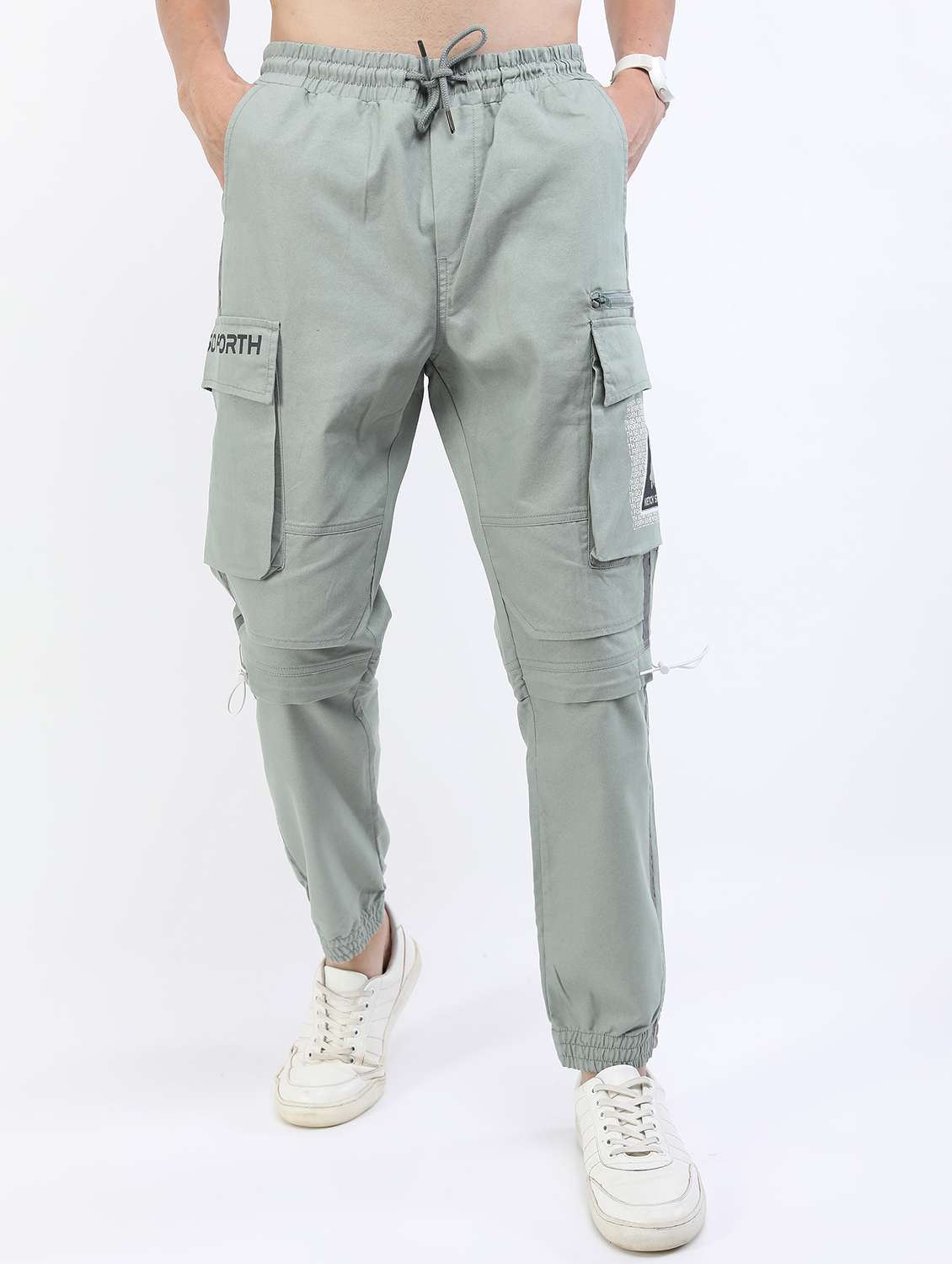 men mid rise solid cargos