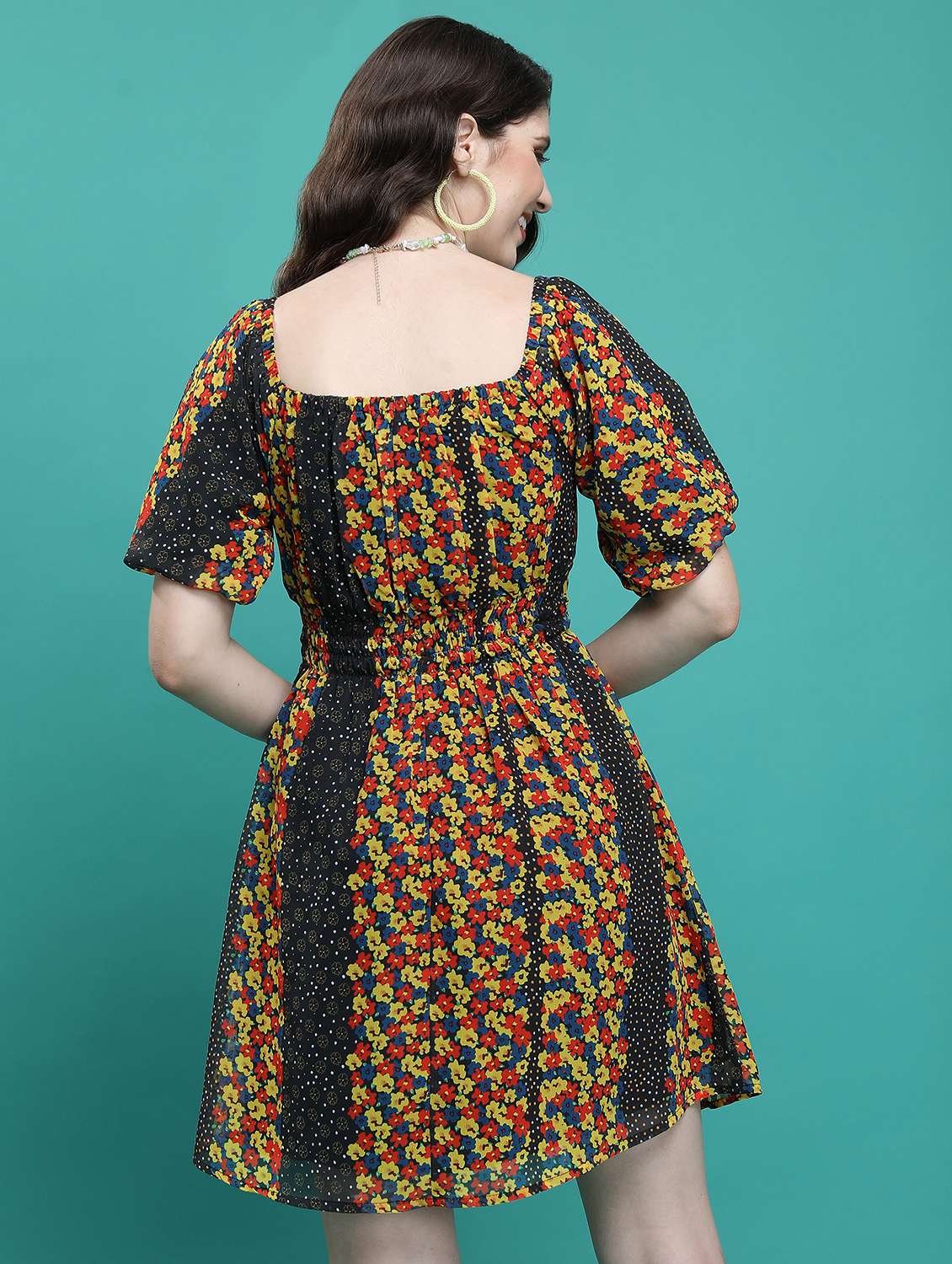 multicolored floral printed fit & flare dress - 21375805 -  Standard Image - 3