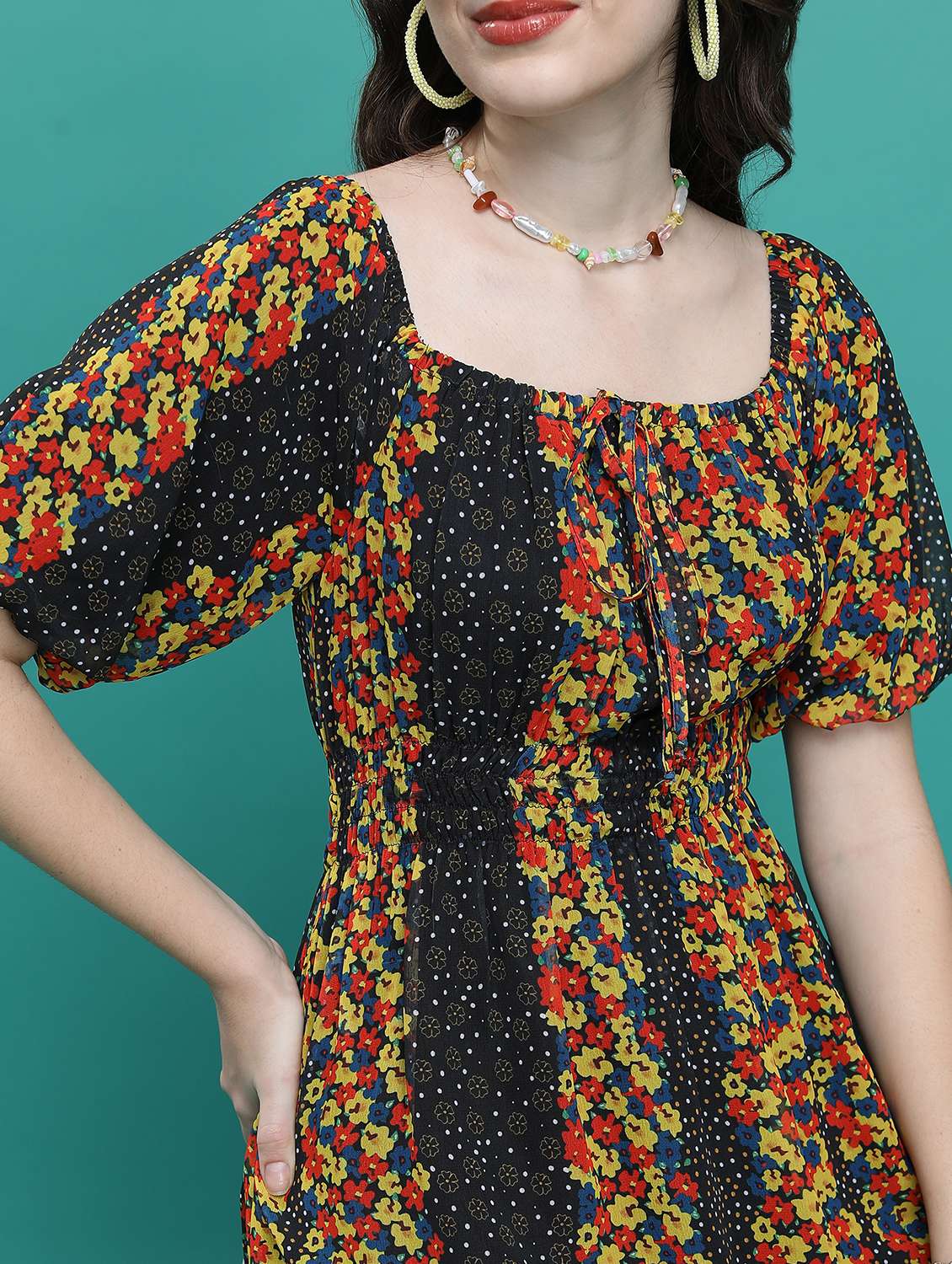 multicolored floral printed fit & flare dress - 21375805 -  Standard Image - 5