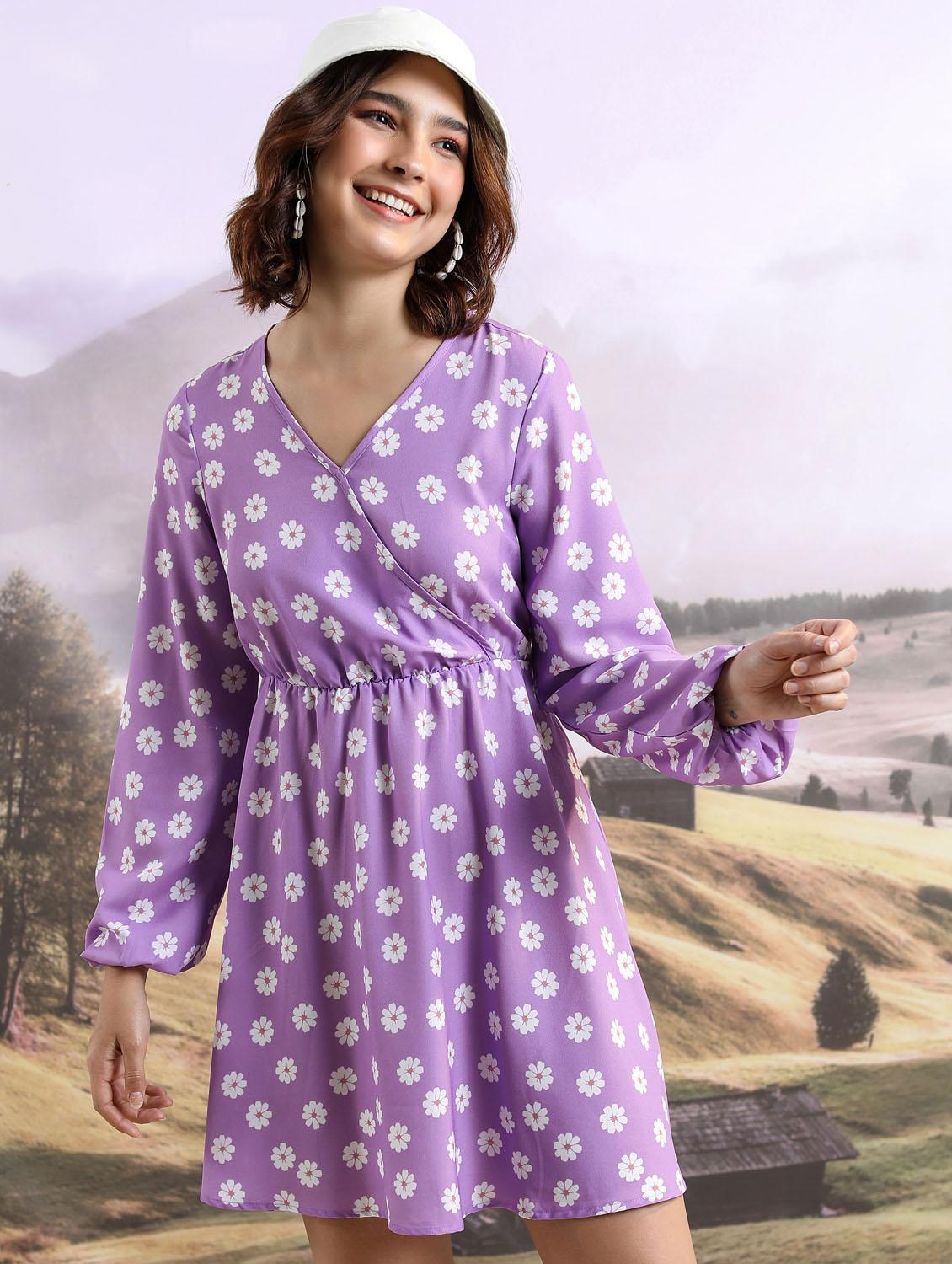women purple cotton blend a-line dress - 21375822 - Zoom Image - 0
