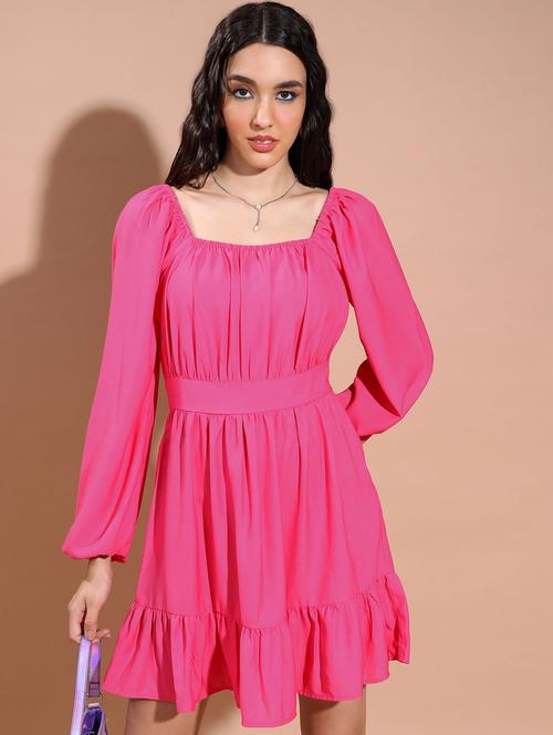 women pink cotton blend tiered dress - 21375826 -  Standard Image - 0