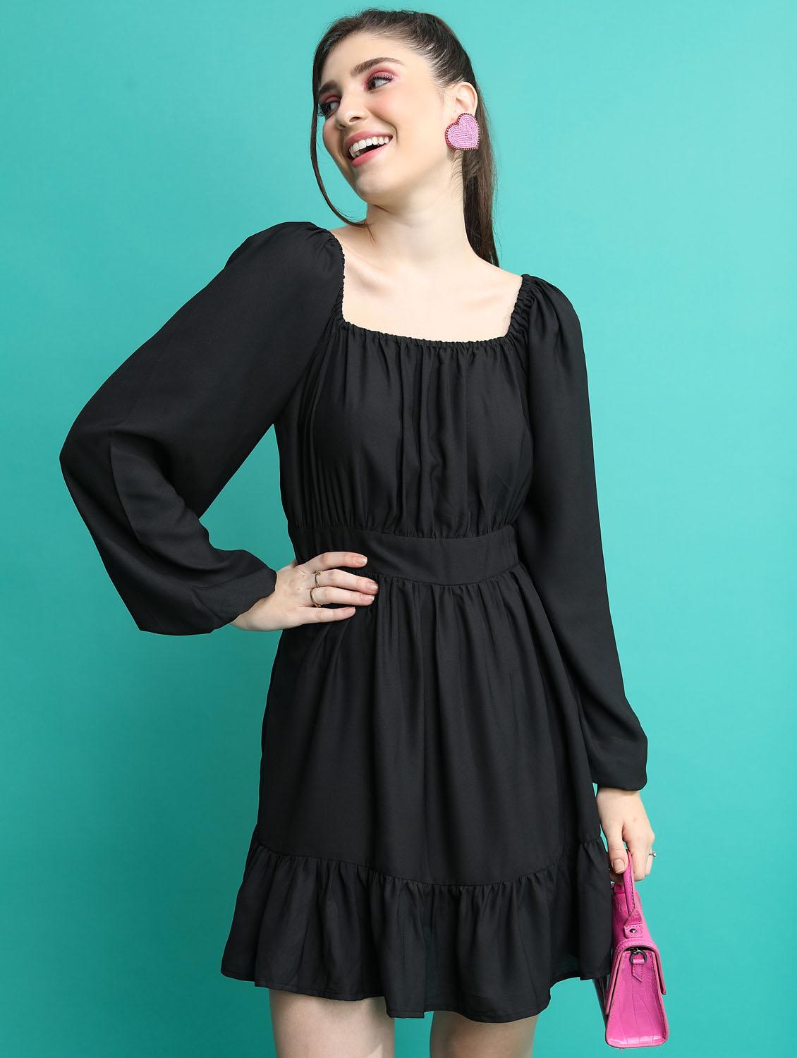 black solid fit & flare dress - 21375827 -  Zoom Image - 0