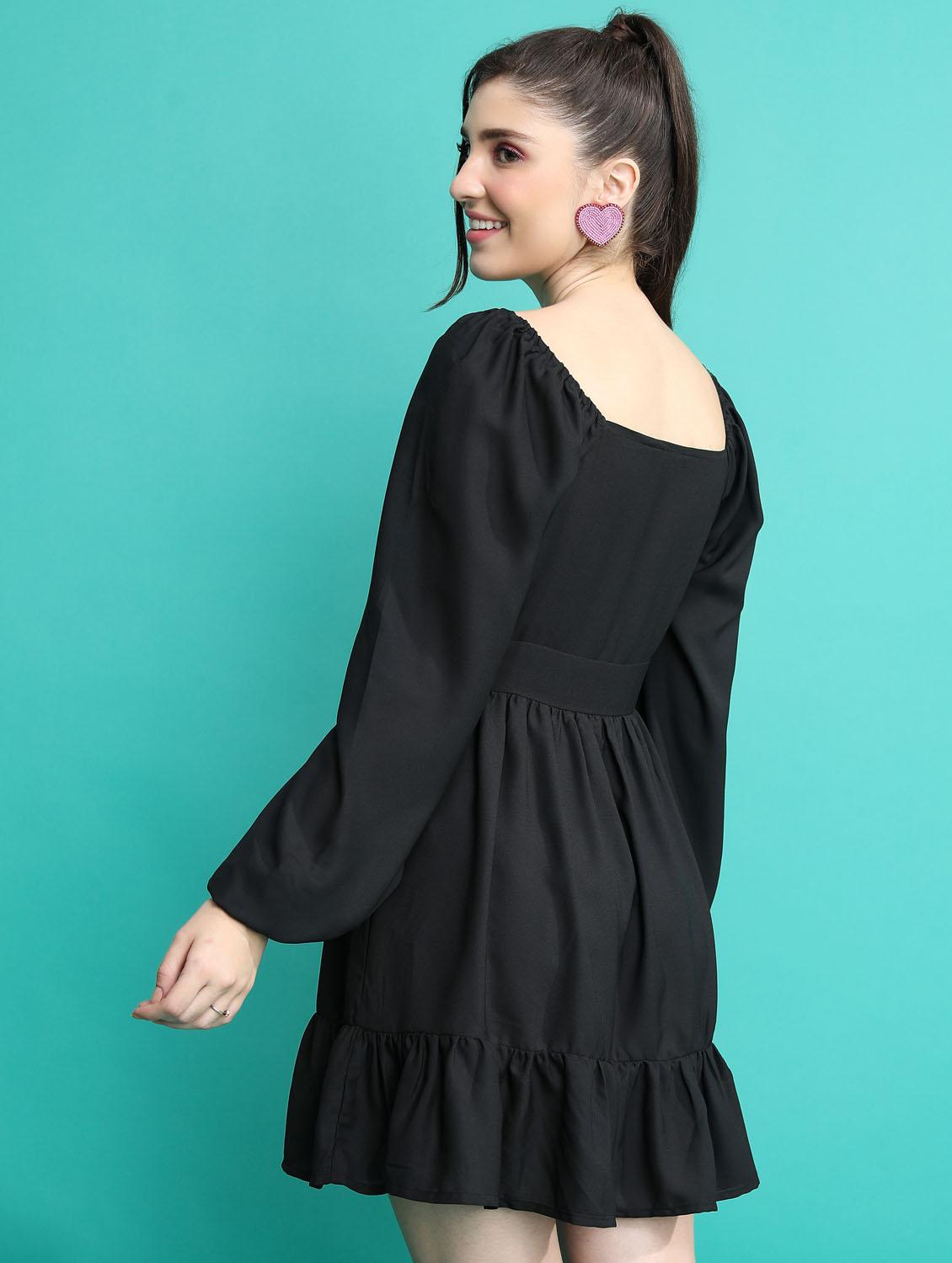 black solid fit & flare dress - 21375827 - Standard Image - 3