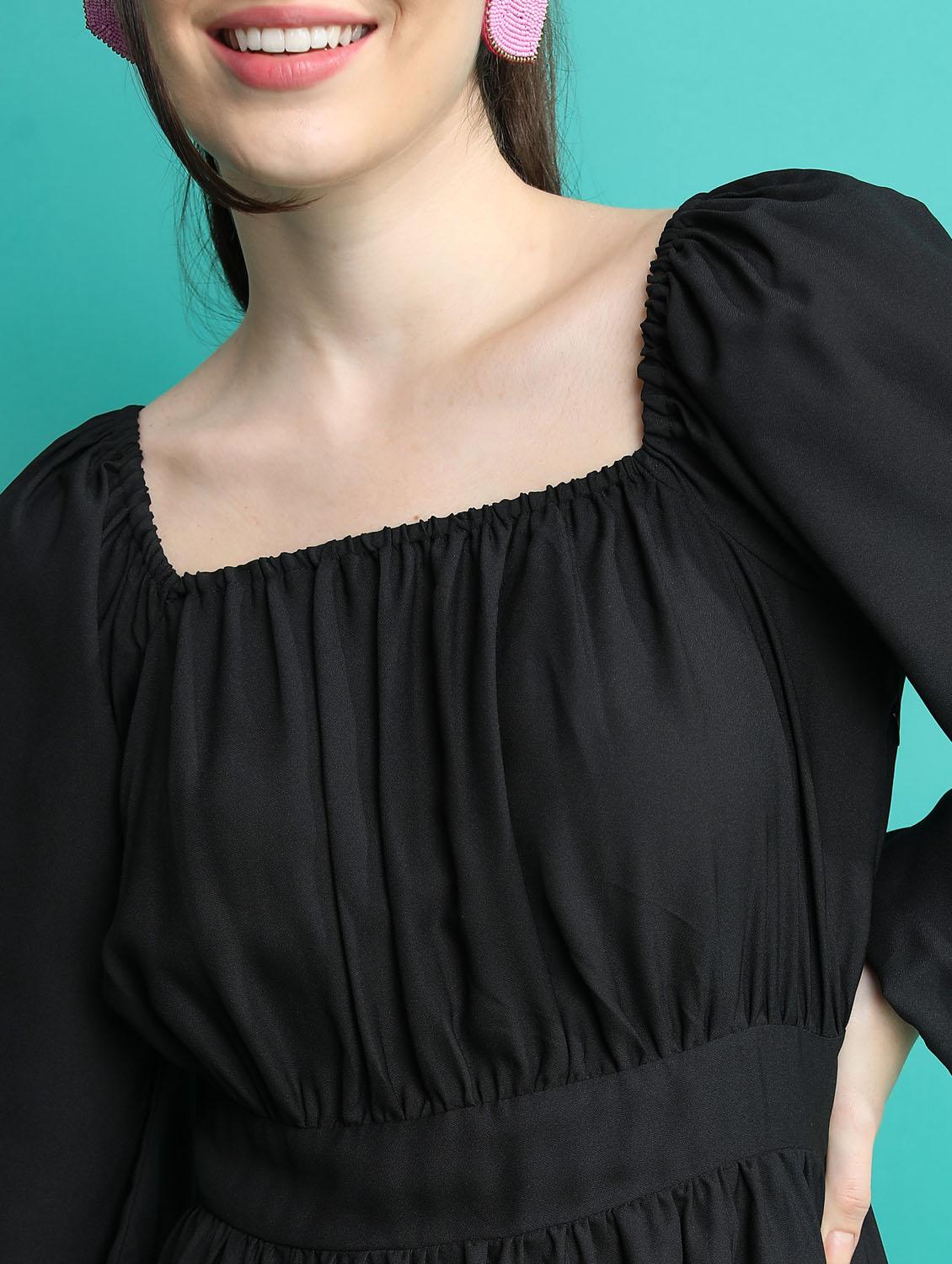 black solid fit & flare dress - 21375827 - Standard Image - 5