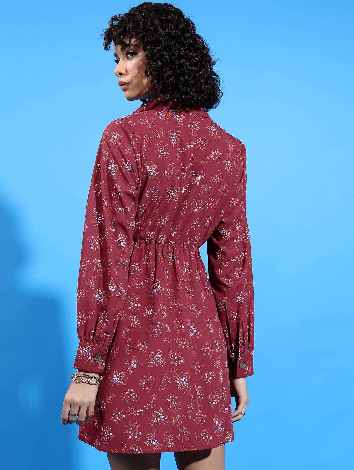 women maroon cotton blend a-line dress - 21375829 -  Standard Image - 3