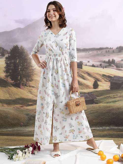 off white cotton blend aline dress - 21375832 - Standard Image - 0